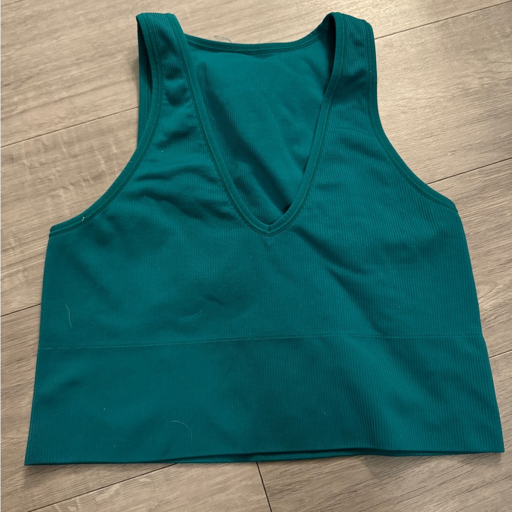 Athleta Aurora Seamless Crop Rib Tank- M - Emerald Green